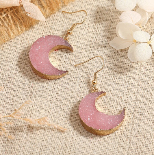 1 Pair Pastel Pink Resin Moon Dangle Earrings