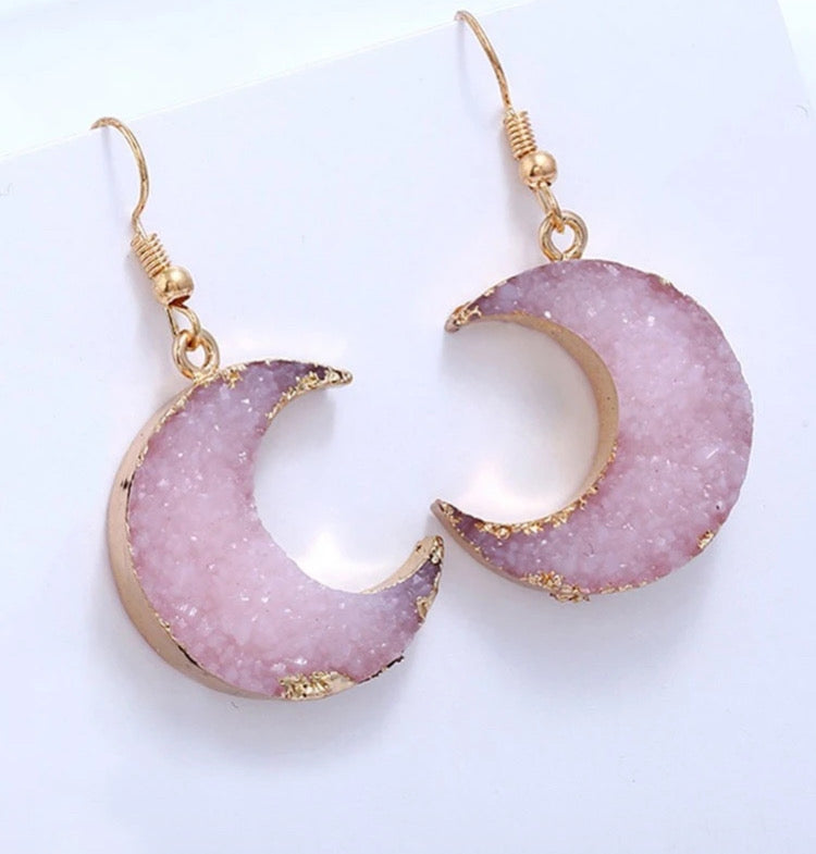 1 Pair Pastel Pink Resin Moon Dangle Earrings