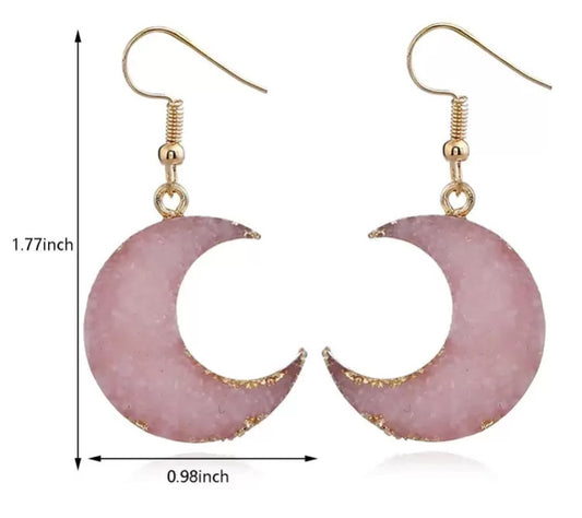 1 Pair Pastel Pink Resin Moon Dangle Earrings